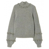 Twinset - Lurex Yarn Sweater with Fringes - Sage Green - Knitwear - Made in Italy - Luxury Exclusive Collection