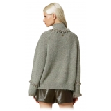 Twinset - Lurex Yarn Sweater with Fringes - Sage Green - Knitwear - Made in Italy - Luxury Exclusive Collection
