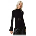 Twinset - Ribbed Mock Neck Sweater with Belt - Black - Knitwear - Made in Italy - Luxury Exclusive Collection