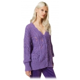 Twinset - Cardigan with Floral Openwork - Lilac - Knitwear - Made in Italy - Luxury Exclusive Collection