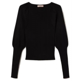 Twinset - Curled Long Sleeve Sweater - Black - Knitwear - Made in Italy - Luxury Exclusive Collection