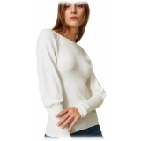 Twinset - Curled Long Sleeve Sweater - White - Knitwear - Made in Italy - Luxury Exclusive Collection