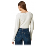 Twinset - Curled Long Sleeve Sweater - White - Knitwear - Made in Italy - Luxury Exclusive Collection