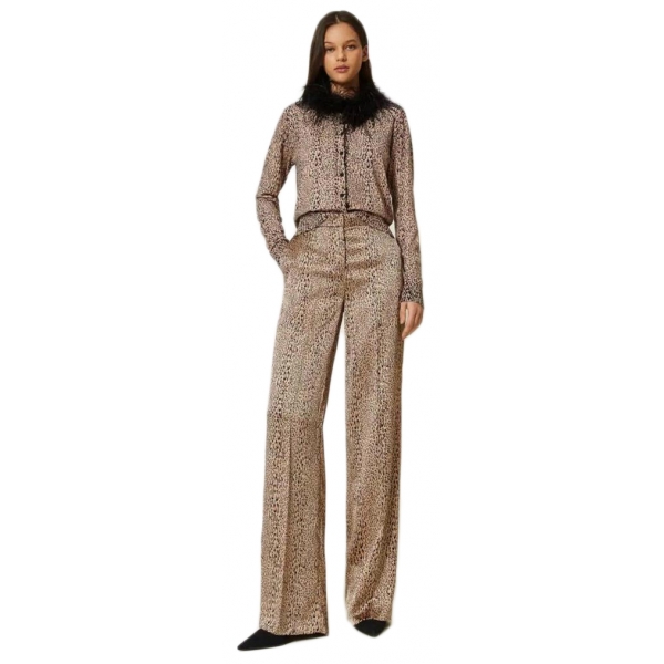 Twinset - Leopard Print Palazzo Trousers - Brown - Trousers - Made in Italy - Luxury Exclusive Collection
