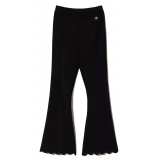 Twinset - Flare Trousers with Scalloped Bottoms - Black - Trousers - Made in Italy - Luxury Exclusive Collection