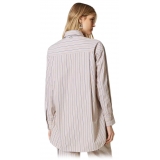 Twinset - Camicia in Fantasia a Righe e Taschino - Beige - Camicia - Made in Italy - Luxury Exclusive Collection