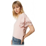 Twinset - T-Shirt with Wide Lace Sleeves - Pink - Jackets - Made in Italy - Luxury Exclusive Collection
