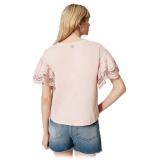 Twinset - T-Shirt con Maniche Ampie in Pizzo - Rosa - Giacche - Made in Italy - Luxury Exclusive Collection