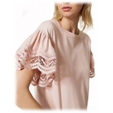 Twinset - T-Shirt with Wide Lace Sleeves - Pink - Jackets - Made in Italy - Luxury Exclusive Collection