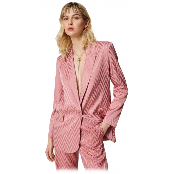 Twinset - Blazer Monopetto Disegno Chevron - Rosa - Giacche - Made in Italy - Luxury Exclusive Collection