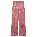 Twinset - Chevron Design Wide Leg Trousers - Pink - Trousers - Made in Italy - Luxury Exclusive Collection