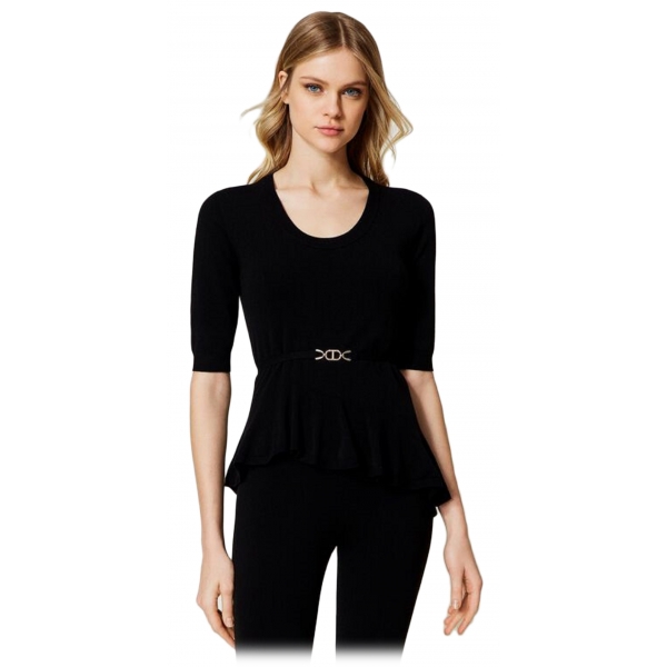 Twinset - Asymmetrical Seamless Sweater - Black - Top - Made in Italy - Luxury Exclusive Collection