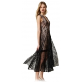 Twinset - Long Lace Dress with Pleated Skirt - Black - Dress - Made in Italy - Luxury Exclusive Collection