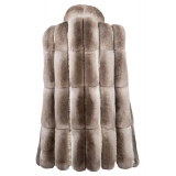 La Prima Luxury - Soffio Beige - Beige Leather Gillet - 18 kt Gold Hooks - Fur Coat - Luxury Exclusive Collection