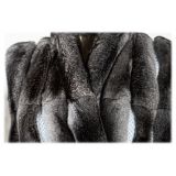 La Prima Luxury - Soffio Grigio - Grey Leather Gillet - 18 kt Gold Hooks - Fur Coat - Luxury Exclusive Collection