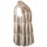 La Prima Luxury - Soffio Beige - Beige Leather Gillet - 18 kt Gold Hooks - Fur Coat - Luxury Exclusive Collection