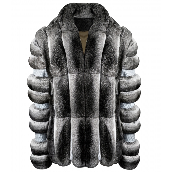 La Prima Luxury - Piuma - Black Velvet Chinchilla Fur - 18 kt Gold Hooks - Fur Coat - Luxury Exclusive Collection