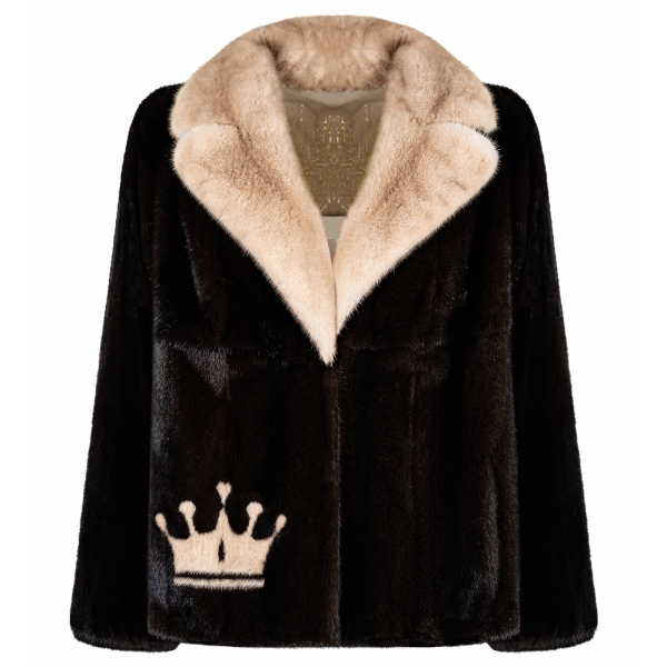 La Prima Luxury - La Prima - Mahogany - Vison Fur 8 mm Shaved With White Mink - Fur Coat - Luxury Exclusive Collection