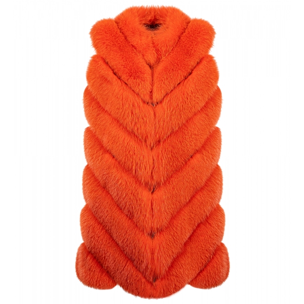 La Prima Luxury - Spiga Arancio - Orange White Shadow Fox Fur - 18 kt Gold - Fur Coat - Luxury Exclusive Collection