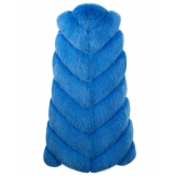 La Prima Luxury - Spiga Oceano - Fur Electric Blue Fox - 18 kt Gold Hooks - Fur Coat - Luxury Exclusive Collection