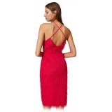 Twinset - Longuette Dress with Feather Effect Threads - Red - Dress - Made in Italy - Luxury Exclusive Collection