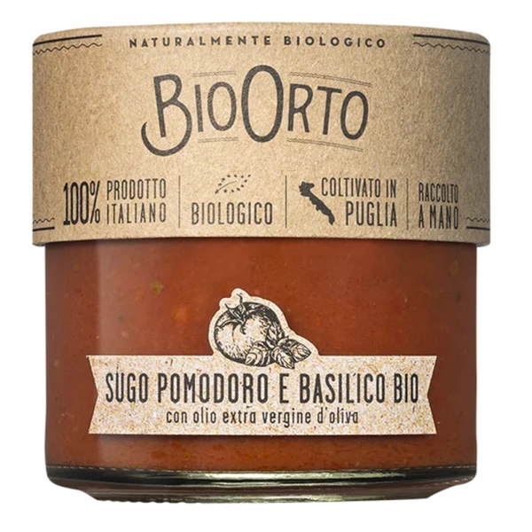 BioOrto - Organic Tomato and Basil Sauce - Organic Preserved Foods - 185 g