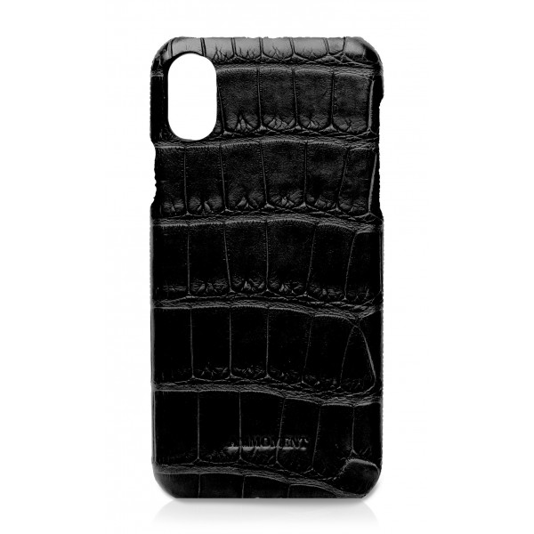Ammoment - Coccodrillo Marino in Nero - Cover in Pelle - iPhone X