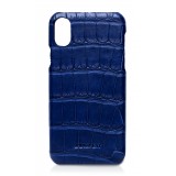 Ammoment - Coccodrillo Marino in Navy - Cover in Pelle - iPhone X