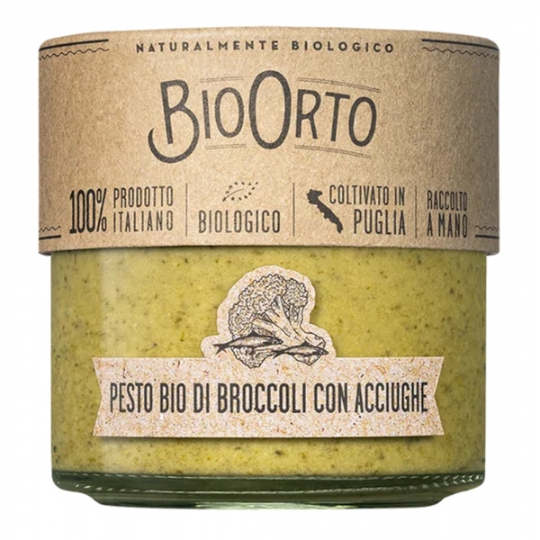 BioOrto - Organic Broccoli Pesto with Anchovies - Organic Preserved Foods - 180 g