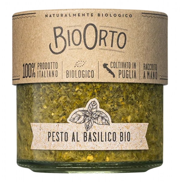 BioOrto - Pesto al Basilico Bio senza Aglio - Conserve Biologiche - 180 g