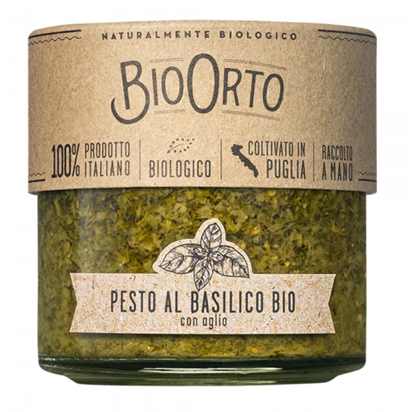 BioOrto - Organic Basil Pesto with Garlic - Organic Preserved Foods - 180 g