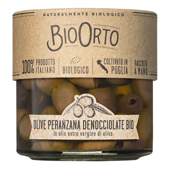 BioOrto - Olive Peranzana Denocciolate Bio in Olio Evo - Conserve Biologiche - 180 g