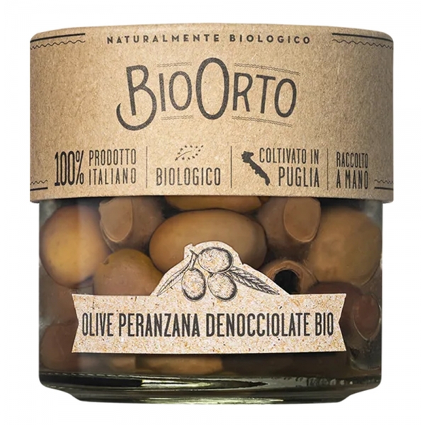 BioOrto - Organic Pitted Peranzana Olives - Organic Preserved Foods - 100 g