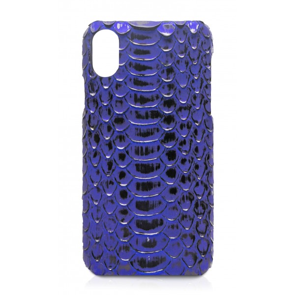Ammoment - Python in NYX Blue Metallic - Leather Cover - iPhone X