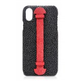 Ammoment - Stingray in Black and Red - Leather Cover with Finger Holder - Finger Cover - iPhone X