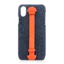 Ammoment - Stingray in Navy and Orange - Leather Cover with Finger Holder - Finger Cover - iPhone X