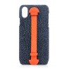 Ammoment - Stingray in Navy and Orange - Leather Cover with Finger Holder - Finger Cover - iPhone X