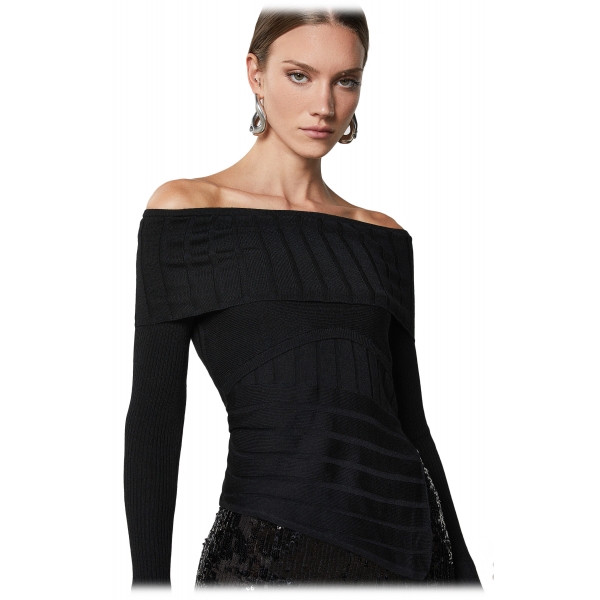 Patrizia Pepe - Asymmetrical Jumper with Crew Neck - Black - Pullover - Made in Italy - Luxury Exclusive Collection