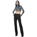 Patrizia Pepe - Pinstripe Patterned Trousers with Strap - Black - Trousers - Made in Italy - Luxury Exclusive Collection