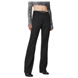 Patrizia Pepe - Pinstripe Patterned Trousers with Strap - Black - Trousers - Made in Italy - Luxury Exclusive Collection