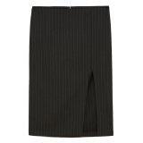 Patrizia Pepe - Pinstripe Patterned Midi Skirt - Black - Skirt - Made in Italy - Luxury Exclusive Collection