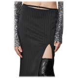 Patrizia Pepe - Pinstripe Patterned Midi Skirt - Black - Skirt - Made in Italy - Luxury Exclusive Collection