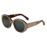Céline - Round S240 Sunglasses in Acetate with Crystals - Classic Dark Havana - Sunglasses - Céline Eyewear