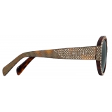 Céline - Round S240 Sunglasses in Acetate with Crystals - Classic Dark Havana - Sunglasses - Céline Eyewear