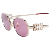 Miu Miu - Miu Miu Logo Sunglasses - Oval - Pale Gold Amaranth - Sunglasses - Miu Miu Eyewear