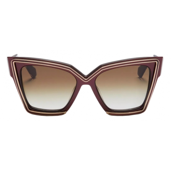 Valentino - V - Grace Oversized Cat Eye Acetate Sunglasses with Titanium Details - Maroon - Valentino Eyewear