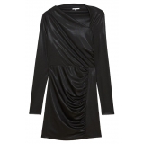 Patrizia Pepe - Glossy Fabric Asymmetrical Neckline Dress - Black - Made in Italy - Luxury Exclusive Collection
