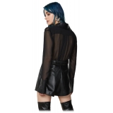 Patrizia Pepe - Transparent Shirt with Faux Leather Details - Black - Shirt - Made in Italy - Luxury Exclusive Collection