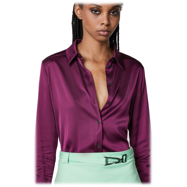 Patrizia Pepe - Stretch Satin Shirt - Magenta - Shirt - Made in Italy - Luxury Exclusive Collection