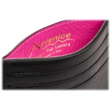 Avvenice - Portacarte di Credito in Pelle Premium - Nero Rosa - Handmade in Italy - Exclusive Luxury Collection